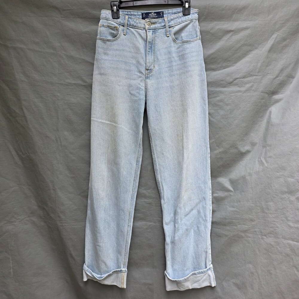 Hollister Size 7R 28X 31 Ultra High Rise Dad Jeans Pants Light Wash Cuffed